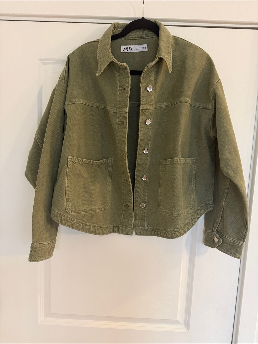 ZARA Olive Green Cropped Denim-Style Jacket